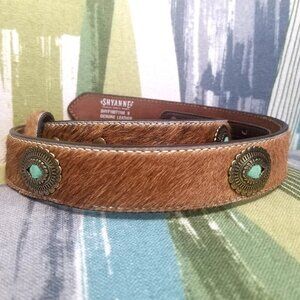 Shyanne Woman Calf Hair Genuine Leather Belt With Motifs Western Cowboy Belt